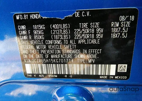 2019 Honda Hr-V Sport из США, поврежденный, VIN 3CZRU5H15KG701714